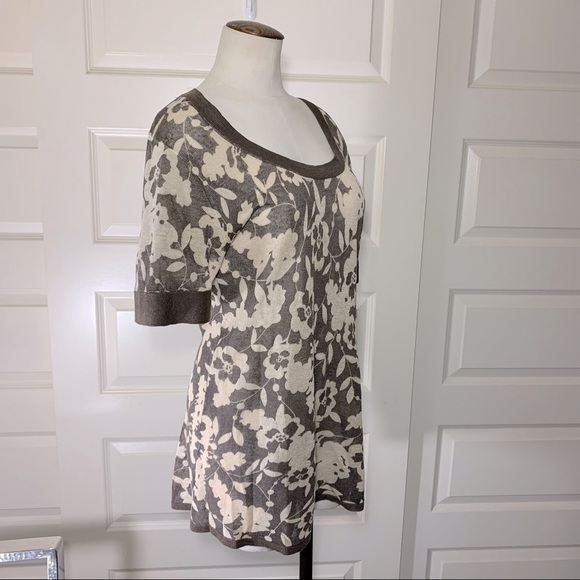 alexandra Bartlett Linen Knit Shirt Brown Floral Sz L Short Sleeves Earth Tone - Picture 6 of 10